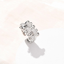 Платина Латунные микропаве кубические цирконии манжеты открытые кольца для женщин, без кадмия и без свинца, долговечный, стойки покрытие, платина, 12.5 мм, внутренний диаметр: 17.2 мм