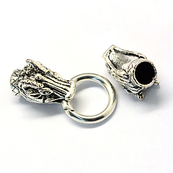 Antique Silver Alloy Spring Gate Rings, O Rings, with Cord Ends, Dragon, Antique Silver, 6 Gauge, 71mm