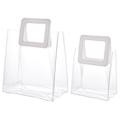 Weiß PVC Laser transparente Tasche, Tragetasche, mit pu ledergriffen, für Geschenk- oder Geschenkverpackungen, Rechteck, weiß, fertiges Produkt: 25.5x18x10 cm, 2 Stück / Set