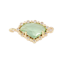 Темный Морско-зеленый Позолоченные латунные подвески с прозрачным фианитом, без кадмия и без свинца, стеклянные звенья в форме сердца, темно-зеленый, 24x13x5 мм, отверстие : 1.5 мм