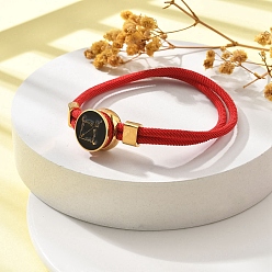 Стрелец Созвездие нейлоновые шнуры многорядные браслеты, двойная цепочка ювелирные изделия для женщин и мужчин, с золотой латунной фурнитурой и эмалевым шармом, красные, Стрелец, 8 дюйм (20.3 см)