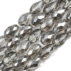 Светло-серый Стеклянные бусины с гальваническим покрытием , Грановитая Teardrop, светло-серый, 15x10 мм, отверстие : 1.7~2 мм, 46~48 шт / нитка, 69~72 см