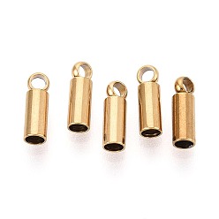 Настоящее золото 18K 304 концы из нержавеющей стали шнур, колонка, ионное покрытие (ip), долговечный, реальный 18 k позолоченный, 8x2.5 мм, отверстие : 1.6 мм, внутренний диаметр: 1.8 мм