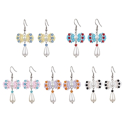 (52) Непрозрачная лаванда Серьги-бантики из стеклянных и акриловых бусин ручной работы, платина, разноцветные, 52x25.5 мм