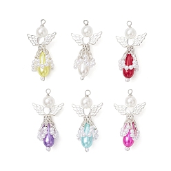(52) Непрозрачная лаванда Абс пластмассовые жемчужные подвески, ангел, с крылом из серебряного сплава, разноцветные, 42.5x21.5x8 мм, отверстие : 2.4 мм