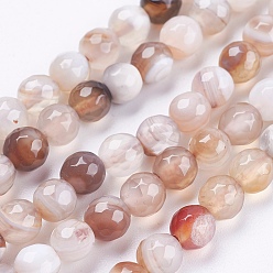 Светло-коричневый Натуральные полосатые агатовые / полосатые агатовые бусинки, круглые, граненые, окрашенные, загар, 6 мм, отверстие : 1 мм, около 62 шт / нитка, 14.5 дюйм (37 см)