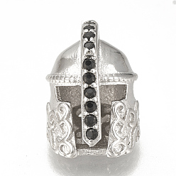 Platinum Brass Micro Pave Cubic Zirconia Beads, Helm, Black, Platinum, 15x10x11mm, Hole: 1.5mm