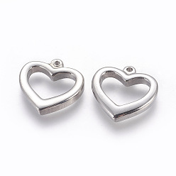 Stainless Steel Color Tarnish Resistant 201 Stainless Steel Open Heart Pendants, Hollow, Stainless Steel Color, 21x21.5x4mm, Hole: 1.6mm