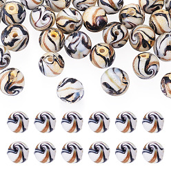 Blanc Antique 30pcs perles de lampwork en sable doré faites à la main, ronde, blanc antique, 10mm, Trou: 1.4mm