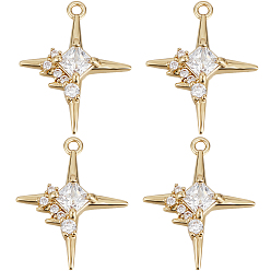 Настоящее золото 18K 8 кулоны из латуни с микрочастицами и кубическим цирконием., долговечный, звезда очарование, реальный 18 k позолоченный, 18x14x3 мм, отверстие : 1 мм