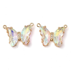 Белый Подвески из латуни с граненым стеклянным соединителем, без кадмия, без никеля и без свинца, золотой тон бабочки ссылки, белые, 17.5x23x5 мм, отверстие : 0.9 мм