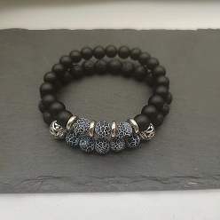 Смешанные камни Набор из круглых бусин из натуральной лавы и матового камня для женщин, с бусинами из выветренного агата