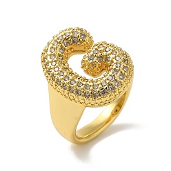 Letter G Открытое кольцо-манжета из латуни с надписью Micro Pave и прозрачным цирконием для женщин, без кадмия, без никеля и без свинца, реальный 18 k позолоченный, Буква G, 20x14.5 мм, размер США 6 (16.5 мм)