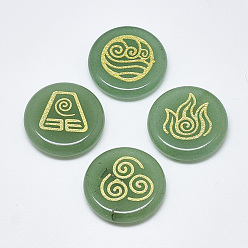 Зеленый Авантюрин Естественный зеленый авантюрин кабошонов, плоский круг с благоприятным рисунком облаков, 25x5.5 мм, 4 шт / комплект