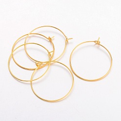 Golden Brass Wine Glass Charm Rings, Hoop Earrings Findings, Nickel Free, Golden, 25x0.8mm, 20 Gauge