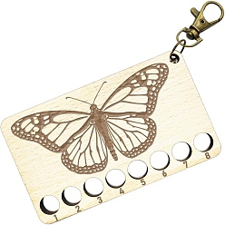 Бабочка 8-позиционные деревянные лотки для хранения ниток для вышивания, держатель-органайзер для катушек с нитками, вырезанный лазером, с поворотной застежкой, бабочка, 100x60x3 мм, отверстие : 10 мм