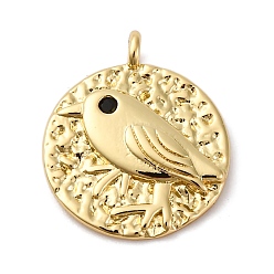 Настоящее золото 18K Кулон из циркония, плоские круглые с птицей, долговечный, без кадмия и без свинца, стойки покрытие, реальный 18 k позолоченный, 16.5x14x2 мм, отверстие : 1.8 мм