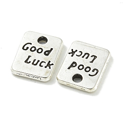 Античное Серебро Сплавочные подвески тибетского стиля, без свинца и без кадмия, прямоугольник со словом удачи, античное серебро, 9.5x7x1.5 мм, отверстие : 1.5 мм