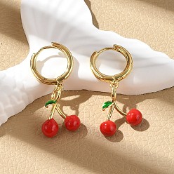 Настоящее золото 18K Серьги-кольца из вишневой латуни с эмалью, стойки покрытие, долговечный, без свинца и без кадмия, реальный 18 k позолоченный, 28.5x12.5 мм