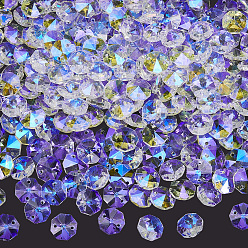 Clear AB 240Pcs Glass Connector Charms, Octagon Links, Clear AB, 14x14.5x8.5mm, Hole: 1.8mm