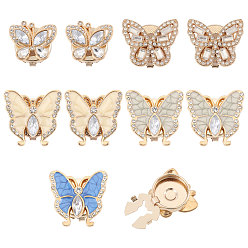 Mixed Color 5Pcs 5 Styles Alloy Cufflinks, with Rhinestone, Butterfly, Mixed Color, 17~22x20~23x8~9mm, 2pcs/style