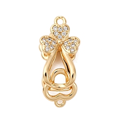 Настоящее золото 18K Замки из латуни с микропейвом и прозрачным фианитом, без кадмия, без никеля и без свинца, цветок, реальный 18 k позолоченный, 26 мм, отверстия : 1.4 mm и 1.5 мм