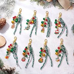 (52) Непрозрачная лаванда Подвесные украшения из сплава эмали и стекла на рождественскую тематику, с алюминиевыми подвесками-колокольчиками и поворотными карабинами из сплава, разноцветные, 118.5~128 мм, 8 шт / комплект