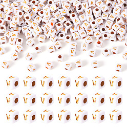 Letter V Непрозрачные акриловые бусины, с металлическим обрамлением, кубические, Буква V, 4.5x4.5x4.5 мм, отверстие : 2 мм