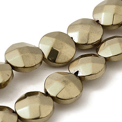 Светло-Золотое Покрытие Гальванические нити из синтетических немагнитных гематитовых бусин, двусторонний граненый, плоско-круглые, свет позолоченные, 8x3.5 мм, отверстие : 0.9 мм, около 47 шт / нитка, 15.35'' (39 см)