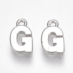 Letter G Brass Charms, Letter, Nickel Free, Real Platinum Plated, Letter.G, 8.5x5x1.5mm, Hole: 0.8mm