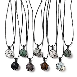 Смешанные камни Круглое колье с подвеской из смешанных натуральных и синтетических камней, регулируемое колье в мешочке из восковой веревки в стиле макраме, 29.69~30.24 дюйм (75.4~76.8 см)