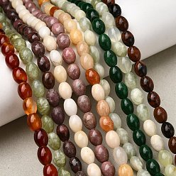 Смешанные камни Нити бусин из натурального нефрита сюянь, сердолика, нефрита, родонита, красного дерева, обсидиана, лепидолита и белого нефрита, овальные, смешанные окрашенные и неокрашенные, 8~8.5x6~7 мм, отверстие : 0.7~0.8 мм, около 49~50 шт / нитка, 15.75'' (40 см)