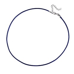 Blue Waxed Cotton Cord Necklace Making, with Alloy Lobster Claw Clasps and Iron End Chains, Platinum, Blue, 17.12 inch(43.5cm), 1.5mm