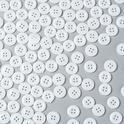White Acrylic Shirt Buttons, Plastic Sewing Buttons for Costume Design, 4-Hole, Dyed, Flat Round, White, 12x2mm, Hole: 1mm