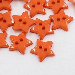 Оранжево-Красный Акриловые кнопки, 2-луночное, окрашенные, звезда, оранжево-красный, 12x2 мм, отверстие : 1 мм