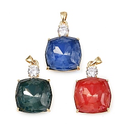 (52) Непрозрачная лаванда Латунные микро проложить кубического циркония подвески, со стеклом, квадратных амулеты, стойки покрытие, без кадмия и без свинца, долговечный, реальный 18 k позолоченный, разноцветные, 28x19x10.5 мм, отверстие : 4.5x3.5 мм