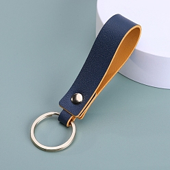 Морской Синий Брелок из искусственной кожи, с металлическим кольцом для ключей, прямоугольные, Marine Blue, 8.8x1.8 см