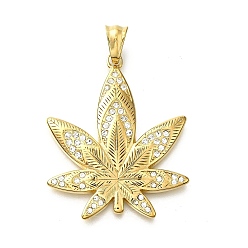 Золотой 304 из нержавеющей стали Кристалл Rhinestone подвески, кленового листа, золотые, 45x36.5x4.5 мм, отверстие : 8x4.5 мм