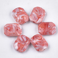 Помидор Акриловые бусины, Стиль имитация драгоценных камней, два тона, граненые, прямоугольные, помидор, 24x18.5x8.5 мм, Отверстие : 3 мм , около 175 шт / 500 г