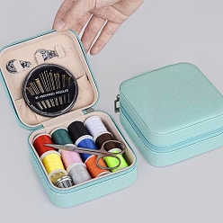 Голубой Квадратная швейная коробка для домашнего шитья и починки, с иголками и нитками, швейный набор и органайзер для рукоделия, чехол для хранения швейных ниток с машинной швейной нитью, голубой, 10x10 см