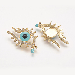 Настоящее золото 18K Латунные микро проложить класса AAA кубического циркония ссылки, глаз, без кадмия, без никеля и без свинца, реальный 18 k позолоченный, 18.5x28x3 мм, отверстие : 1 мм