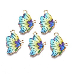 Verde de Amarillo Colgantes de la aleación impresos, sin cadmio y níque y plomo, la luz de oro, mariposa, amarillo verdoso, 24.5x16.5x1.5 mm, agujero: 1.8 mm