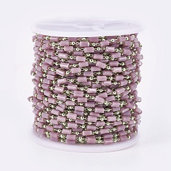 чертополох Ручной цепи стекло бисером, пайки, с латунной фурнитурой , с катушкой, долговечный, реальный 18 k позолоченный, кубоид, чертополох, 4.5x2.5~3x2.5~3 мм, 2 мм, около 32.8 футов (10 м) / рулон