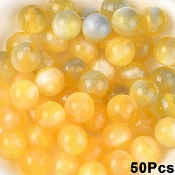 Gold 50Pcs Opaque UV Reactive Beads, Color Changing Beads, Round, with Glitter Powder, Gold, 10mm, Hole: 1.6mm