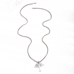 Нержавеющая Сталь Цвет Подвеска из нержавеющей стали «дерево жизни» с цепочкой-коробкой для женщин и мужчин, цвет нержавеющей стали, 24.41 дюйм (62 см)