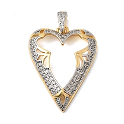 Настоящее золото 18K Латунные микропаве прозрачные подвески с фианитом, сердце прелести, долговечный, стойки покрытие, с эмалью, без свинца и без кадмия, реальный 18 k позолоченный, 32x24x5 мм, отверстие : 5.5x3.5 мм