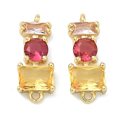 Разноцветный Латунные подвески с микро-паве из кубического циркония, прямоугольный и плоский круглый брелок, долговечный, стойки покрытие, без свинца и без кадмия, реальный 18 k позолоченный, красочный, 19x8x4 мм, отверстие : 1.4 мм