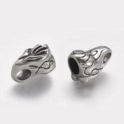Antique Silver 304 Stainless Steel Cord Ends, End Caps, For Leather Cord Bracelets Making, Antique Silver, 23x16x15mm, Hole: 5x6mm, Inner Diameter: 8.5mm