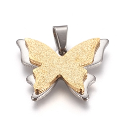 Goldenen und Edelstahl Farbe 304 Edelstahl Anhänger, , Schmetterling, goldenen und Edelstahl Farbe, 19x23x3 mm, Bohrung: 5x4 mm