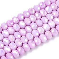 Сливовый Антикоррозийные гальванические стеклянные бусины рондель, имитация драгоценных камней, с покрытием AB цвета, граненые, слива, 5.5~6x3.2~4 мм, отверстие : 1 мм, около 90~91 шт / нитка, 15~15.16'' (38.1~38.5 см)